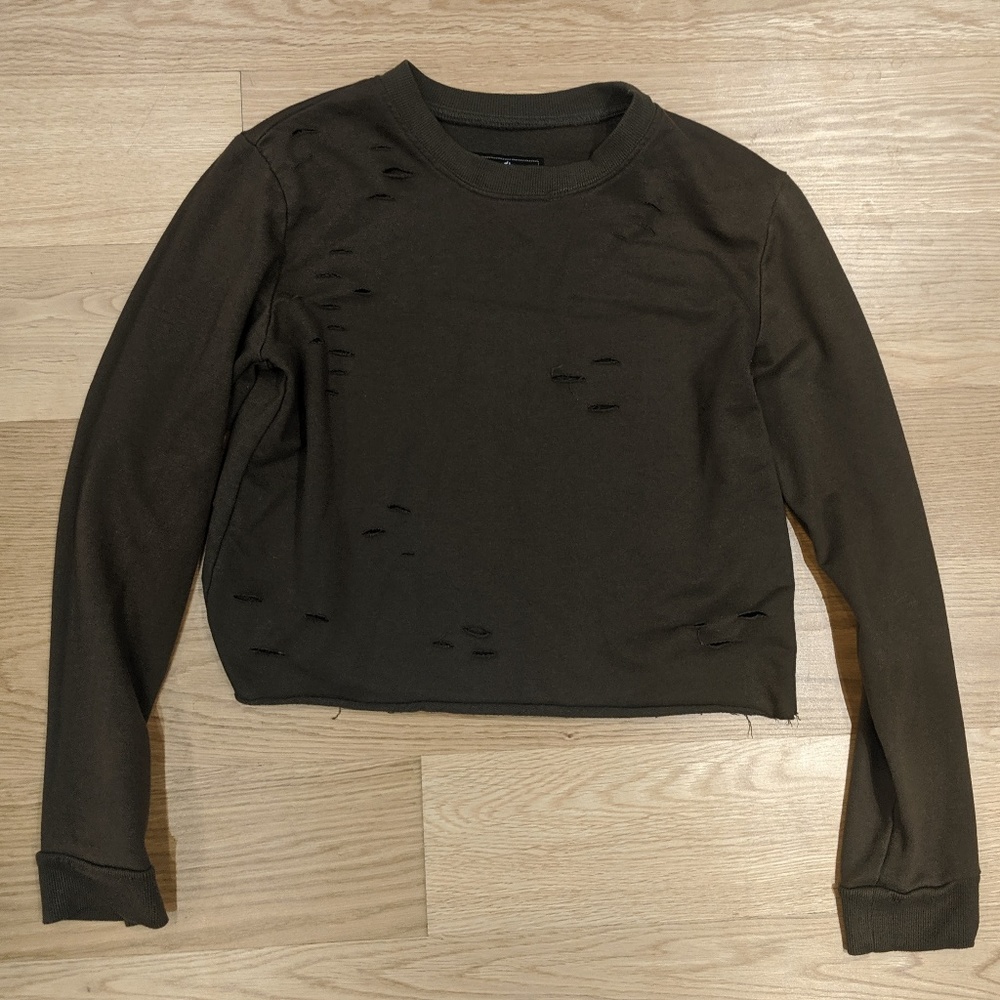 Sam Edelman XS Green Distressed Cropped Sweatshirt